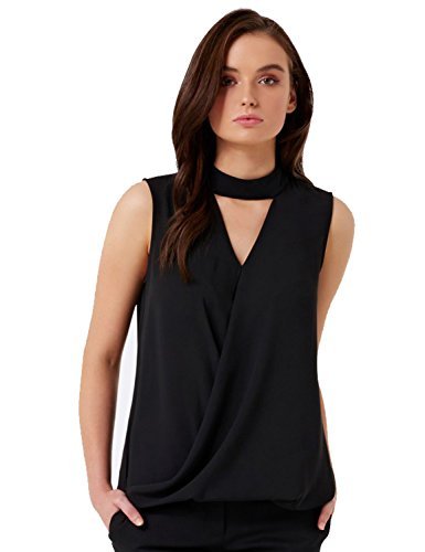 BMJL Women\'s Elegant Choker Shirt V Neck Sleeveless Wrap Chiffon Top Blouse Black