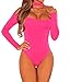 Shawhuwa Womens Stylish Choker Long Sleeve Off Shoulder Party Bodysuit S Rosy