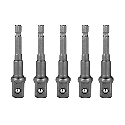 Autoly 1/4 Hex Shank 3/8 Square Socket Adapter Bit Set Impact Driver Power Bits for Automotive DIY,Pack of 5