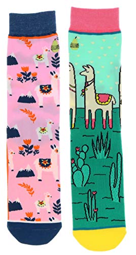 Woven Pear Women's Mama Llama Theme Crew Socks (2Pr), Cotton Blend
