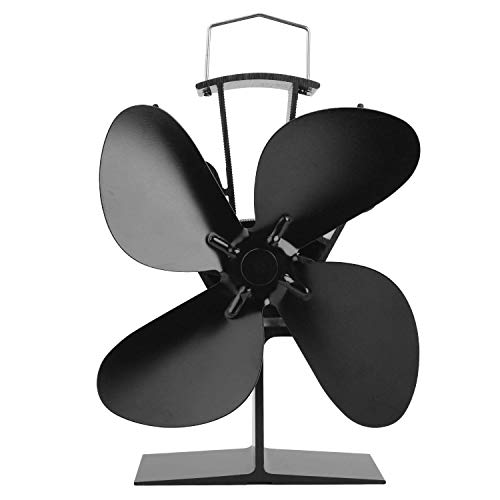 Sumapner 4 Blade Stove Fan - Quiet, Heat Powered Wood/Log Burner Fan - Eco Friendly Heat Circulation for Fireplaces +Stove Thermometer