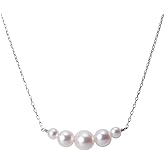 Japanese 4.0-6.5mm Akoya Cultured Pearl Pendant Necklace for Women with 18K | Line Design Excellent Gift | Pearl Necklace