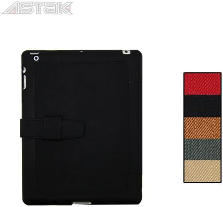 Astak Stylish Lightweight Denim Textured, Folds Over to Become a Stand and Built-in Elastic Hand Strap, Strapped Folio Flip Cover Case with Hard Plastic Interior Designed Perfectly for Apple iPad 2, Multi-colors Available. (Black)