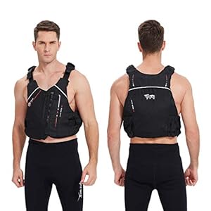 Zeraty Schwimmjacke für Erwachsene 50N Schwimmweste für Kanu-Kajak-Segeln und andere Wassersportarten 16 Schnorchelmasken 41eQcsLVMhL. SS300 Material: Nylon + EPE Auftriebsbaumwolle mit hoher Dichte.
Straddle verstellbare Riemen leicht Lockerheit zu justieren und den Körper passen.
Eingebettetes Schnallendesign, um sicherzustellen, dass die Badejacke beim Wassersport nicht herunterfällt.