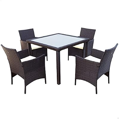 61073 - Conjunto mesa y sillas jardín ratán, Mesa y sillas terraza incluye 4 sillas jardín exterior y 1 mesa exterior 100x75cm, Muebles para jardín y terraza, Multicolor