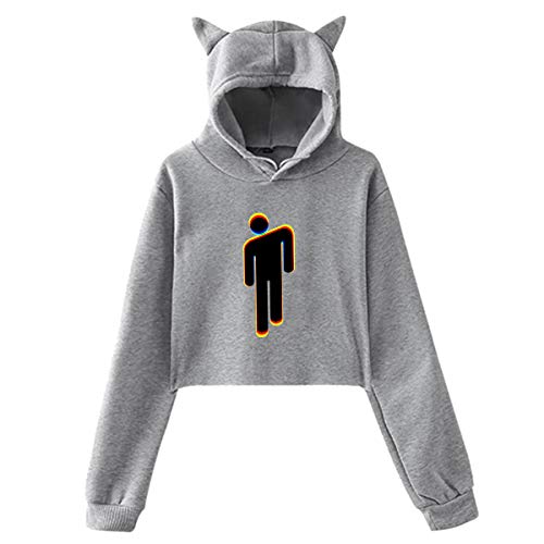Cat Ear Hoodie Sweater, Women's Billie Shoulder Tilt Eilish Lumbar Sweatshirt Hooded Black