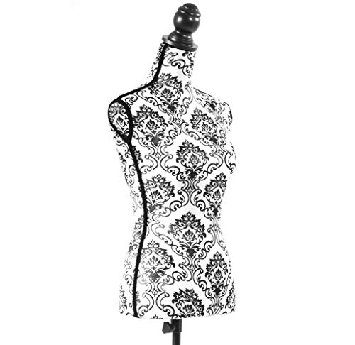 Female Mannequin Torso Dress Form with Black Adjustable Tripod Stand Dress Jewelry Display Baroco Style,Black Flower