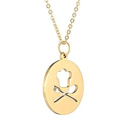 AOCHEE Chef Hat Spoon Fork Round Pendant Necklace