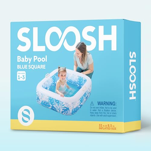 SLOOSH Square Inflatable Pool for Kids, 81 x 81 x 22 cm, Ideal for Toddlers and Babies, with Balls, Portable Water Games for Indoor and Outdoor (Blue)