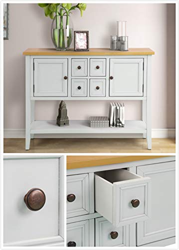 LOKESI Console Table Buffet Sideboard Sofa Table with 4 Storage Drawers Two Cabinets and Bottom Shelf (Antique White) - Thumbnail 3
