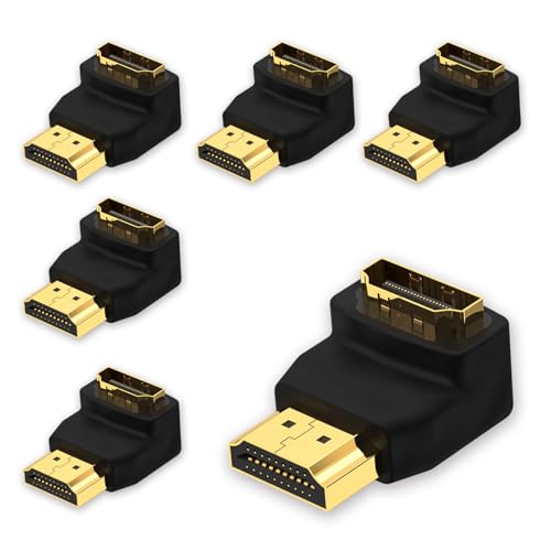 VCE HDMI 90 Degree Adapter 6-Pack, Right Angle HDMI Adapter Male to Female L-Shape Connector with 4K@60Hz, 3D for TV Stick, HDTV, PC