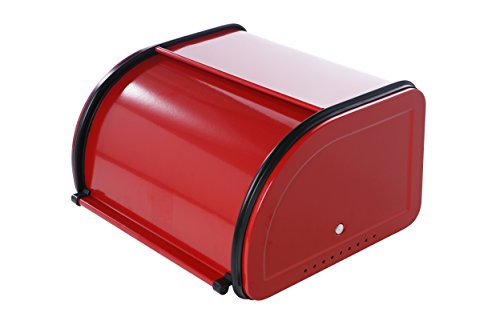 Bread Box For Kitchen Counter - Stainless Steel Bread Bin Storage Container with Roll Top Lid for Loaves, Pastries, and More - Retro / Vintage Inspired Design, Red, 10 x 8.5 x 5.5 Inches