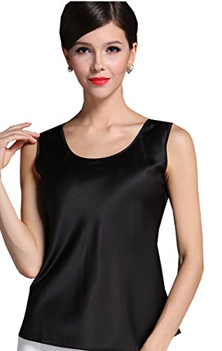 Fashion Silk Women's Shirts Blouse Silk Tank Tops X-Lager Black
