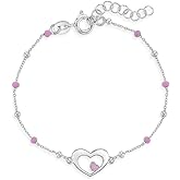 925 Sterling Silver Girl's Adjustable Pink Enamel Heart & Round Beads Bracelet - Fun & Fashionable Beaded Bracelet for Toddlers & Young Girls - Beautiful Small Heart Bracelets for Children