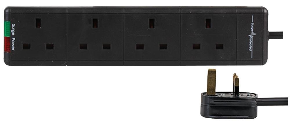 PRO ELEC PELB1815 4‑Gang Surge‑Protected Extension Lead – 5m, Black