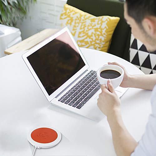 Coffee Mug Warmer, ALLOMN Beverage Warmer for Desk Auto Shut Off, PU Heat-resistant Electric Insulation USB Warm Cup Mat for Office (Deep Orange)