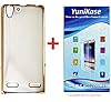 YuniKase MEEK5A3 (COMBO OFFER ) Lenovo VIBE K5 / K5 PLUS - Transparent Soft Silicon Flexible Electroplated Edges TPU Back Case Cover + Premium Tempered Glass screen pretector (Gold)