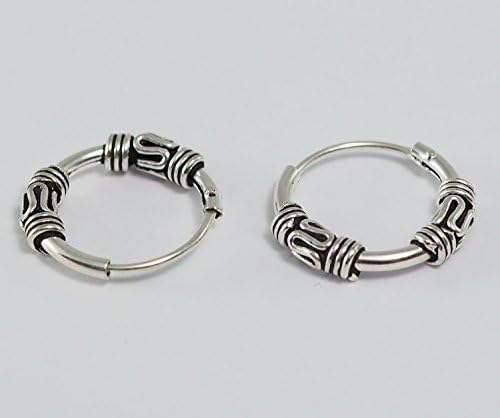 Real 925 Sterling Silver Bali Earring Hoops Black Oxidized Unisex 1/2" (12 mm)