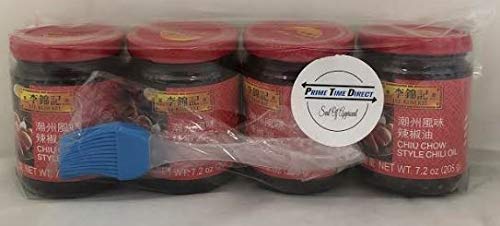 Lee Kum Kee Chiu Chow Chili Oil net wt. 205g (7.2oz) (Pack of 4) with Silicone Basting Brush in a Prime Time Direct Bag