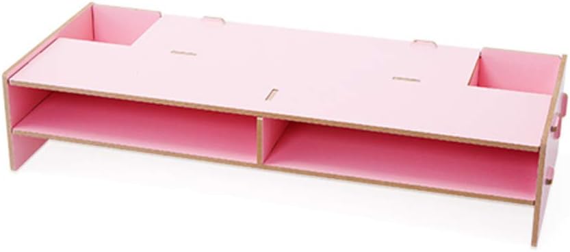 TGFVGHB Bamboo Wood Laptop Stand Riser, Office with Storage Organizer Computer Monitor Stand Desk Laptop Riser Printer Desktop Container-Pink 49x20x10cm(19x8x4inch)