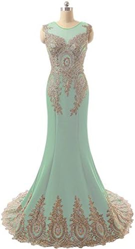 MOBAI Women's Gold Lace Appliques Mermaid Long Evening Gowns Party Prom Dresses (16, Iight Green)