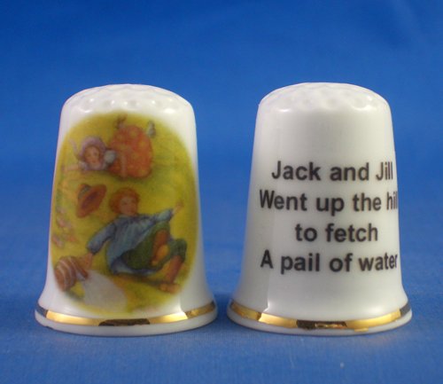 Porcelain China Collectable Thimble - Jack and Jill Nursery Rhyme -- Free Gift Box