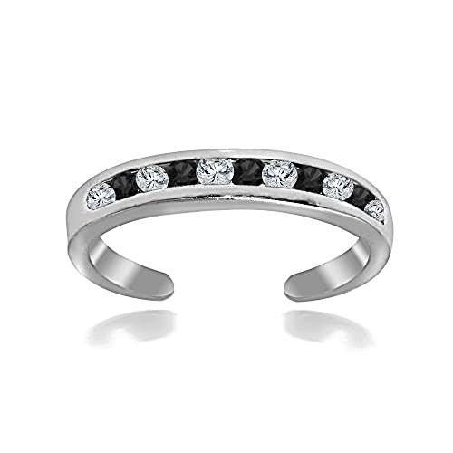 Hoops & Loops Sterling Silver Channel-Set Black & White Cubic Zirconia Toe Ring