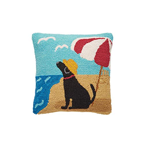 Mud Pie Beach Dog Hook Wool Accent Pillow 12" Decorative Pillow, White