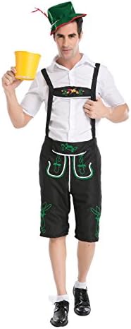 Dawafa Men's Oktoberfest Costume Lederhosen Shorts with Braces Top and Hat