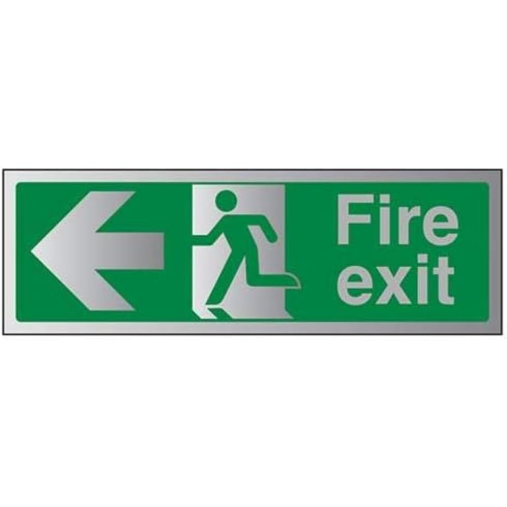 V Safety Fire Exit-Fire Exit Arrow Left Sign - 450mm x 150mm - 1.6mm Alu Rigid Plastic