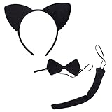 BCP Black Kitty Cat Ears, Tail, and Bow Tie Party Halloween Costume kit