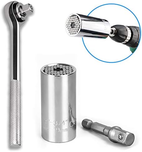 Professional Multi-Function Ratchet Wrench Set with Universal Self Socket-Adjusting 7mm to 19mm - Best Unique Tool Gift for Men, DIY Handyman, Father, Dad, Husband, Boyfriend, Him, Women (Silver)