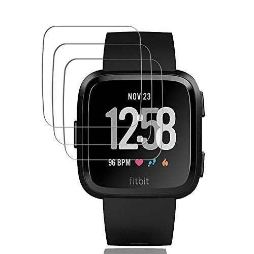 [3-Pack] for Fitbit Versa Screen Protector, Qoolike[9H Hardness] [Crystal Clear] [Scratch Resist] [No-Bubble] Waterproof Tempered Glass Screen Protector for Fitbit Versa Smartwatch
