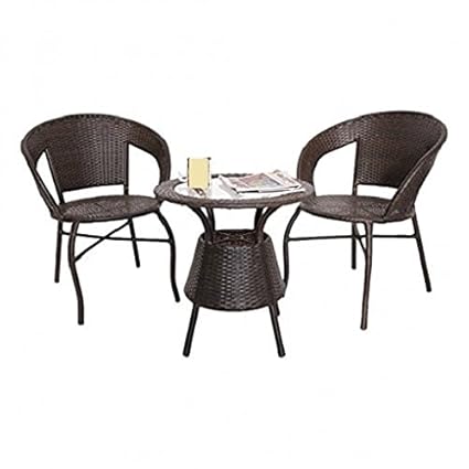 SK Outdoor/balcony/garden/indoor use wicker table chair set of 3 - Black/Dark brown