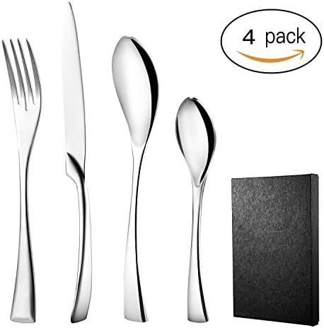 Flatware Sets, Xzhiyao Stainless-Steel Silverware Flatware Sets Thickening Tableware Dinnerware Sets Mirror Polished Utensils Service for 4 Pieces - Pure Color