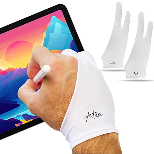 Articka Artist Glove for Drawing Tablet, iPad (Smudge Guard, Two-Finger,  Reduces Friction, Elastic Lycra, Good