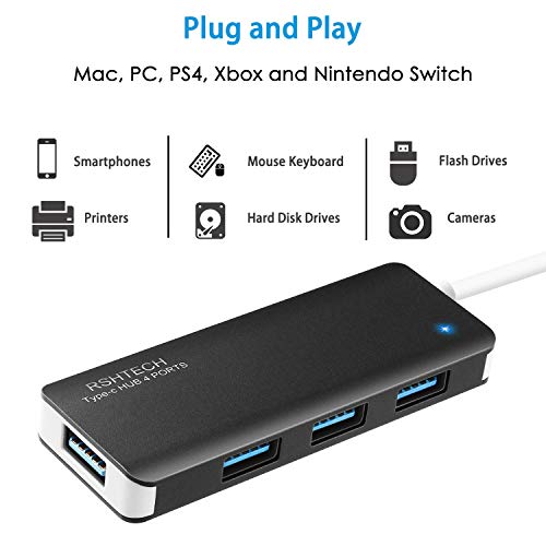 RSHTECH USB C Hub Type C to 4 Port USB 3.0 Hub Ultra Slim Splitter (Black) - Thumbnail 3