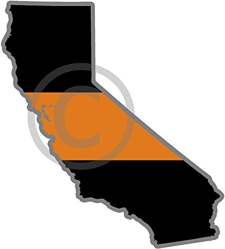 5" California Ca Thin Orange Line State Shape American Flag Search and Rescue Sticker