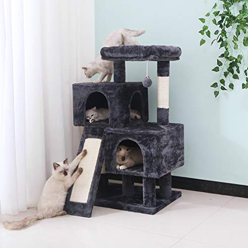 BEWISHOME Cat Tree Condo with Sisal Scratching Posts, Scratching Board
