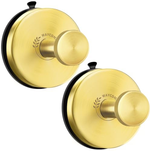 WAYCOM Suction Cup Hooks for Shower, 2Pcs Towel Hooks for Bathroom Wall SUS304 Vacuum Stainless Steel Shower Hooks Bathroom, Kitchen, Glass Door, Tile – Loofah, Towel, Coat, Bath Robe Hook Holder
