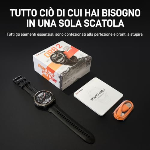 KOSPET ORB 2 Smartwatch uomo Rugged, GPS Dual-band, Impermeabile IP69&5ATM | Batteria da 500mAh, Torcia LED Integrata, 170+ Modalità Sportive, Monitor della Salute, Compatibile con Android & iPhone Nero