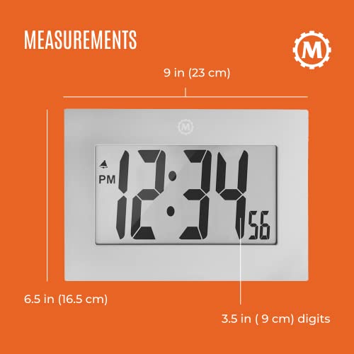 MARATHON Large Digital Wall Clock with 8” Display, Graphite Gray Easy