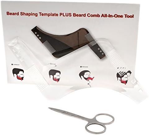 Beard Shaping Tool With Stainless Steel Scissors Beard And Neckline-Transparent Beard Template Tool with Stainless Steel Scissors Included - Small Comb Integrated Into Template.