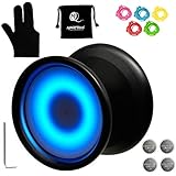 MAGICYOYO Y02-Aurora Light Up Professional Unresponsive Yoyo with Led Lights with Glove, Yoyo Holster, 5 Strings, Blue LED Light