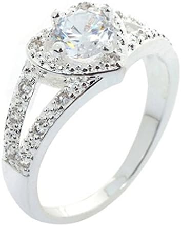 Hot Sale Silver Rings! AmyDong Women Chic Sterling Silver Rings Crystal Heart Shaped Love Wedding Rings Princess Rings (8, Silver)