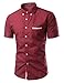 Mada Mens Casual Short Sleeve Dress Shirt Solid Color Slim Fit Shirts  Wine Red,Asian XX-Large/US Medium