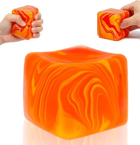 SLEEPHEAD®Squishies Stress Cube,Fidget Toys Squeeze Stress Cube for Adults,Ice Squish Cube Sugar Balls,Sensory Ice Square Shape Squishies Cube Sugar Balls for Stress Relief (Orange)