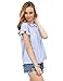 SheIn Women's Striped Collar Blouse Short Ruffle Sleeve Babydoll Shirt Top Medium Blue