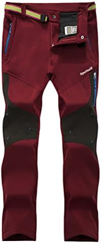 Sportself Women's Outdoor Hiking Waterproof Softshell Fleece Lining Snow Pants Wine Red L12