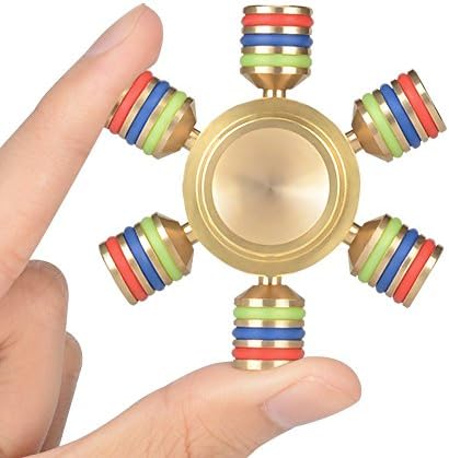 ARNOLD WONG Six Wings Spinner Fidget Brass Rainbow Noctilucent EDC ADHD Foucus Toy With Smaller Friction and Longer Rotation,High Speed Bearing Anxiety Relief Toys for Work, Class, Home (Six-Copper)